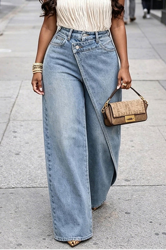 High Waist Asymmetrical Jeans Light Blue