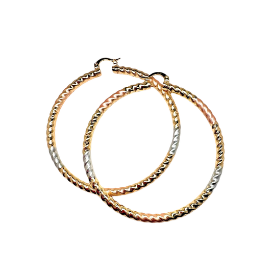 Tri-Tone Medium Twist Hoop Earring