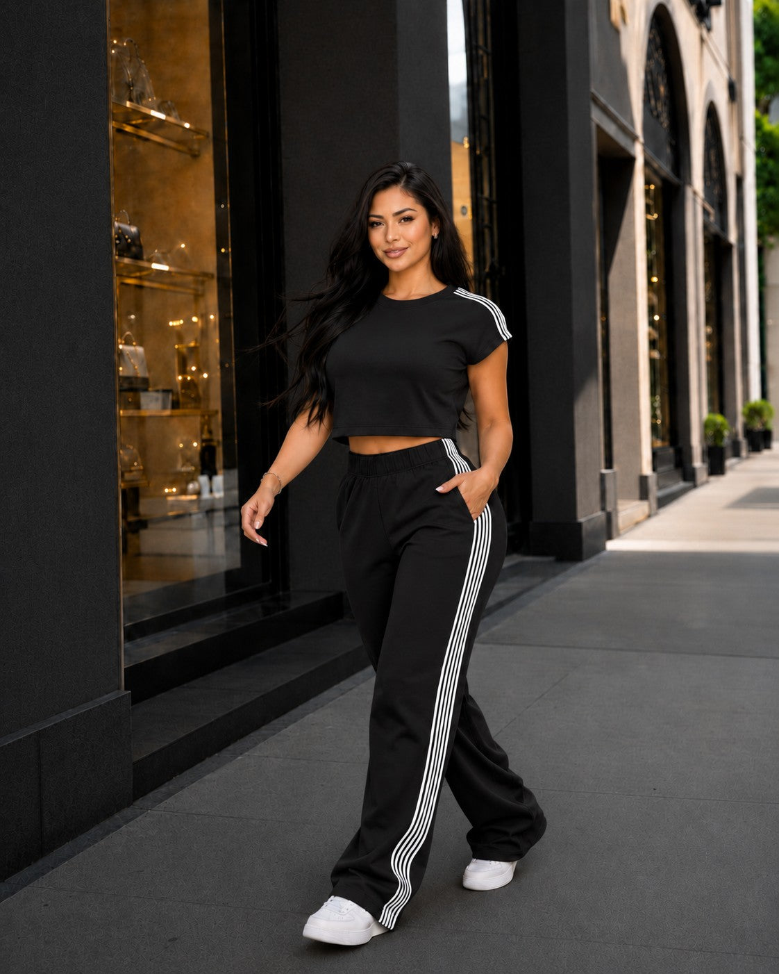 Pretty In Black Two-Piece Stripe Set